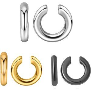 Women Ear Cuffs Stainless Steel Non-Piercing Chunky Hoop Earrings 2pcs